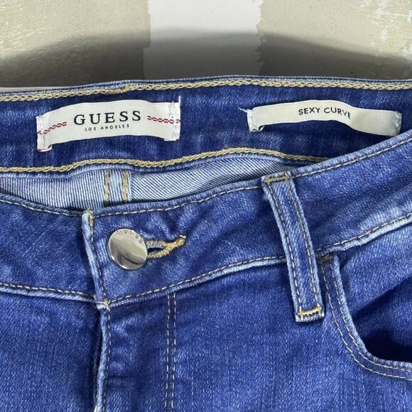 Guess Women's Sexy Curve Skinny Jeans Blue Denim Stretch Mid-Rise Logo 30 RG - Picture 14 of 16